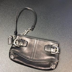 Black leather coach wristlet gently used